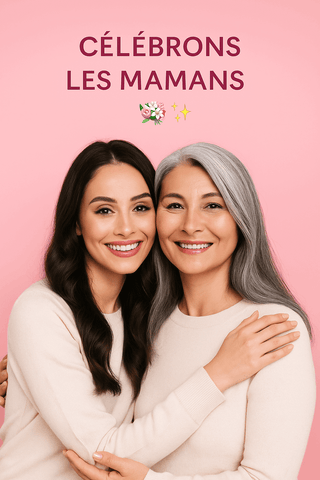 Célébrons les mamans avec douceur et éclat 💐✨, image de deux femmes souriantes.