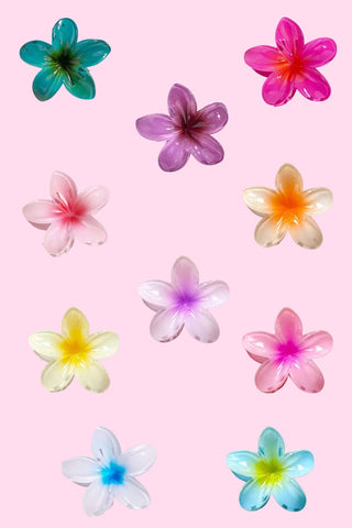 Pinces à cheveux fleurs colorées sur fond rose, accessoires d’été offerts en cadeau avec achat Misencil.