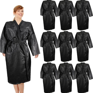 Kimono jetable noir , taille universelle, protection pendant soins esthétiques. Par 10.