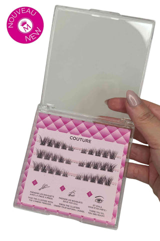 Boîtier ouvert Mi-Xtension X-Press Style Couture montrant les bouquets de cils auto-adhésifs press-on, extensions de cils faciles à poser sans colle