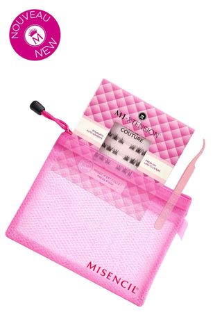 Trousse rose Misencil en mesh avec pince à cils et boîtier Mi-Xtension Couture, kit d’extensions de cils à la maison