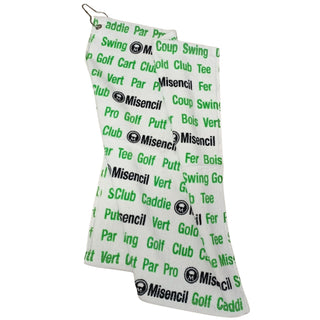 Serviette de golf Misencil 52 x 40 cm avec crochet. Microfibre absorbante, pratique pour nettoyer clubs et balles. S’accroche facilement au sac de golf.