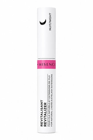 Revitalisant Misencil pour extensions de cils et cils naturels, soin nuit en tube blanc et rose, compatible lash extensions.
